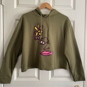 NWT Target Blu Olive Green Hoodie with Abstract Face Design